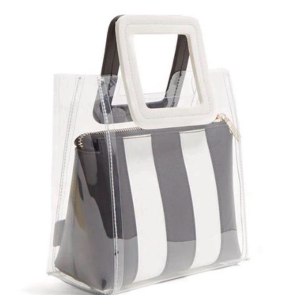 STAUD Transparent Tote with Black and White Pouch